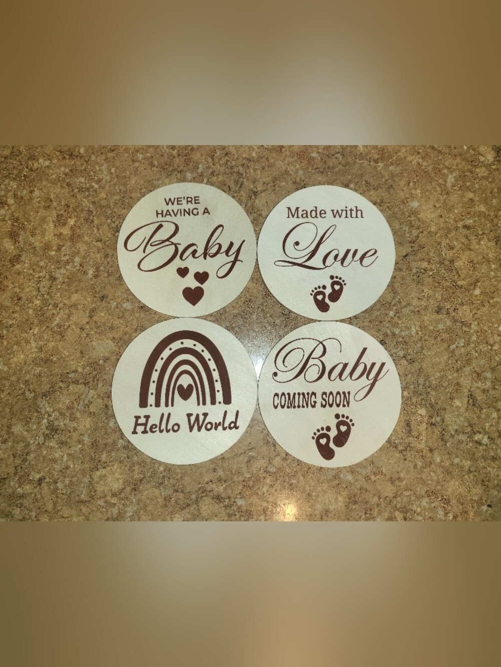 Personalized Wooden Pregnancy Announcement Discs 4 Pc